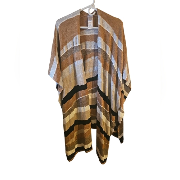 Chicos one size Textured Wave Stripe Ruana Wrap poncho - Picture 5 of 6